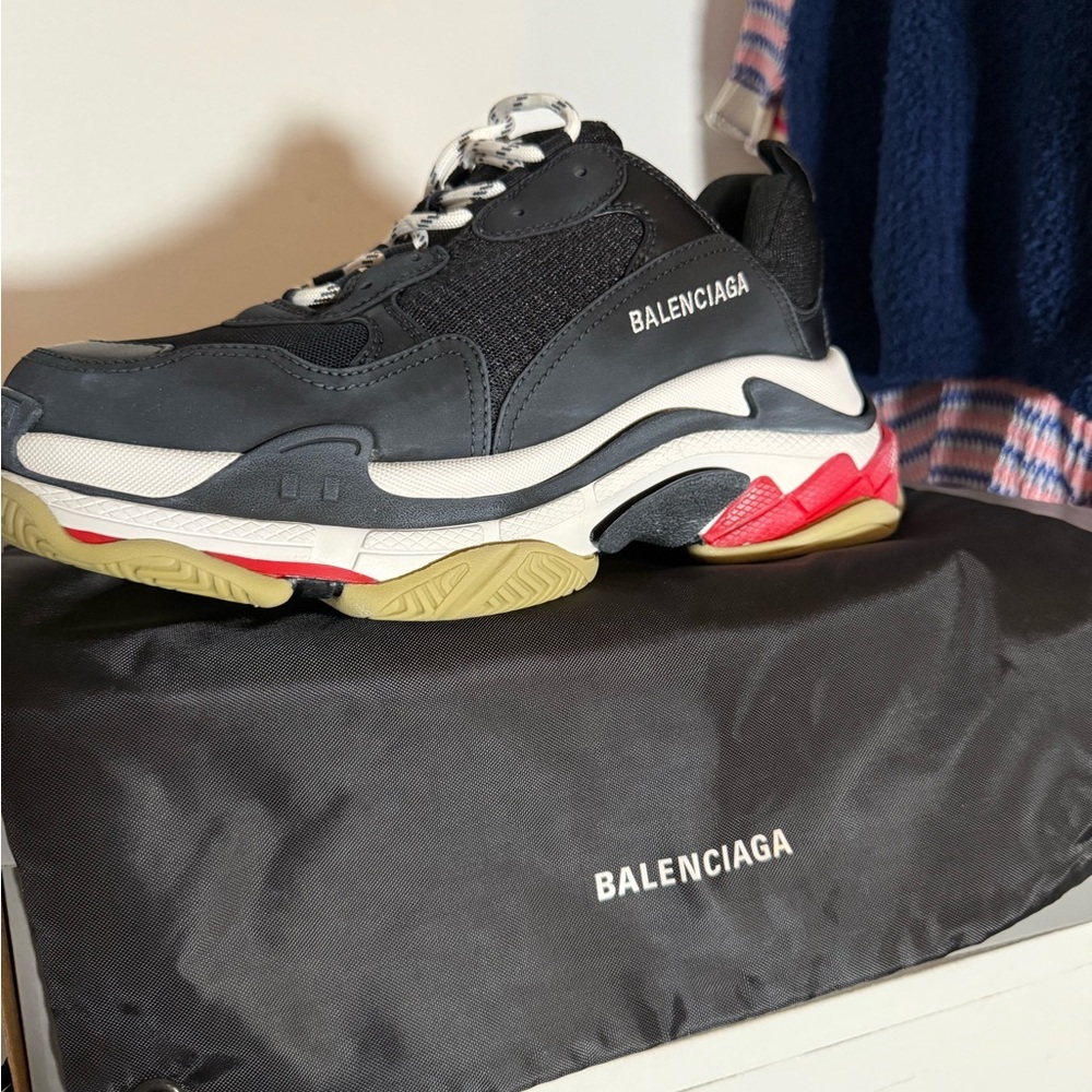 Balenciaga Black and White Sneakers with Red and Olive Accents